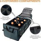 HEYTRIP Large Trunk Organizer With Built-in Leakproof Cooler Bag, 2 Tie-Down Straps, 4 Removable Dividers, Foldable Cover, Built with 2mm PE Board, Gray