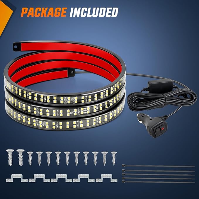 Nilight 60 Inch Truck Tailgate Strobe Light Strip Tail Emergency Bar Rear Window Warning Lamp Ultra-Bright Double Row 360 LED for Pickup Trailers Construction Vehicles Car SUV, White