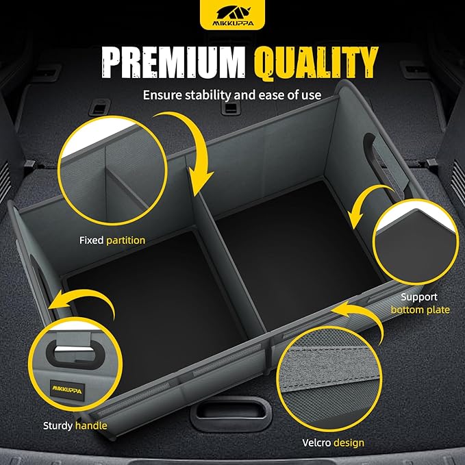 MIKKUPPA Car Trunk Organizer - 70L Collapsible Trunk Organizer for Groceries, Car Storage Organizers for SUV Auto Truck Van with Non Slip Bottom (Gray)