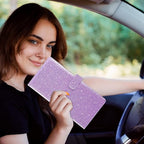 RSAquar Car Registration and Insurance Holder, Vehicle Car Glove Box Organizer, Cool Car Accessories for ID, Driver License Cards & Essential Document, Men&Women, Purple Glitter