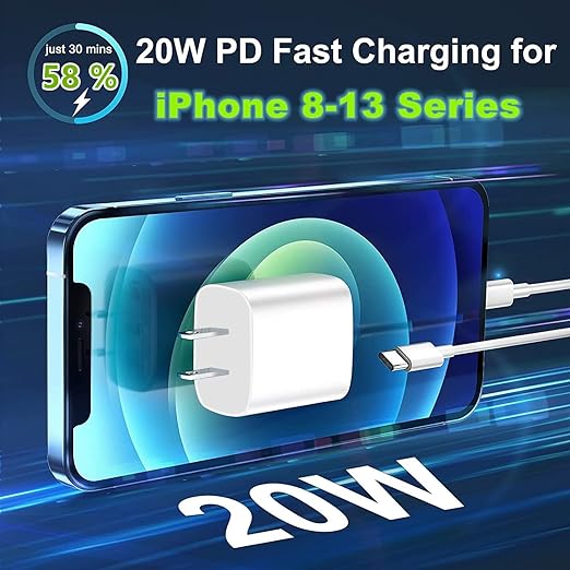iPhone Fast Charger,Fast Charger iPhone 2Pack 20W PD USB C Wall Charger Type C Power Adapter Lightning Cable Cord Fast Charging Plug Apple Chargers for iPhone 14 Pro/13/12 Pro Max/XS/XR/X/8/SE/iPad