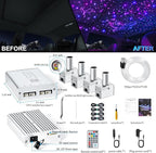 Split 4 Colors 12W Car Starlight Headliner Kit 500pcs*0.02in*9.8ft with APP&RF Remote,RGBW Fiber Optic Strands Star Roof Lights,4 Port Engine Sound Activated Star Ceiling Lights for Car/Home Decor