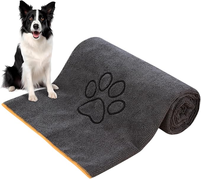KinHwa Super Absorbent Microfiber Bath Towel for Dogs and Cats - 30 x 50 Inch, Dark-Gray, Suitable for Small, Medium, Large Pets