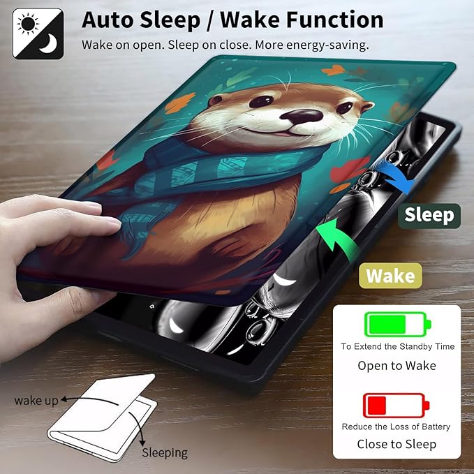 Case for 7" Kindle Paperwhite 12th Generation 2024 & Kindle Colorsoft Signature Edition 2024,360 Degree Rotating Swivel Leather Stand Folio Cover with Auto Wake/Sleep,Cute Otter Green