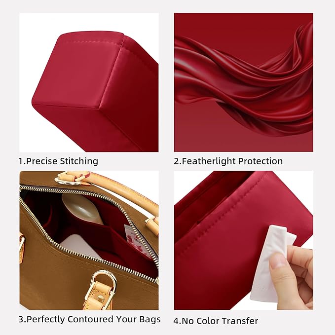 DGAZ Silk Purse Organizer Insert Fits LV Speedy 16/20/25/30/35/45 bags，Silky Smooth Bag Organizer，Luxury Handbag & Tote Shaper（Wine Red，SP30）