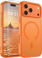 SUPFINE Magnetic for iPhone 17 Pro Max Case with Screen Protector (Compatible with MagSafe)(Military Grade Drop Protection) Translucent Matte Shockproof Phone Cover,Starry Orange