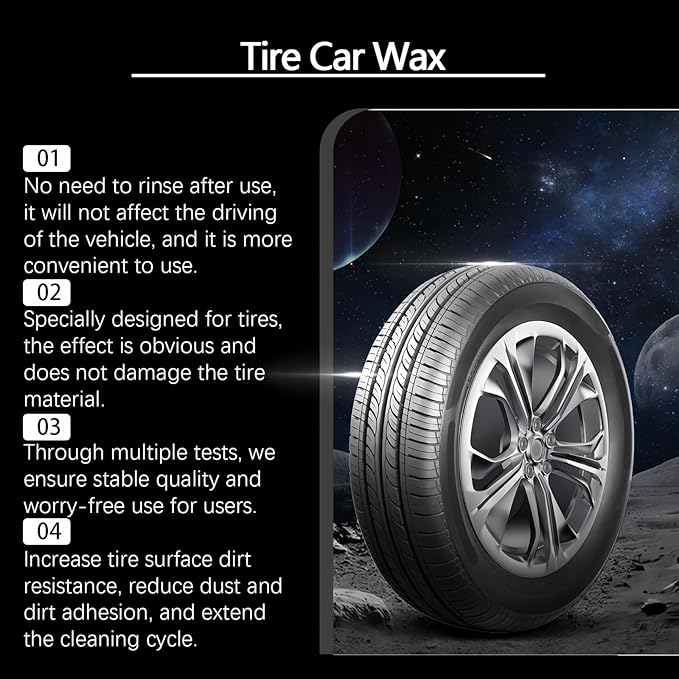Enhanced Long-Lasting Black Tire Shine Wax & Conditioner – with Applicator, Resists Water & Sun Fading, for Cars, Trucks, Motorcycles 3.53 oz