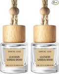 C Classy Hanging Car Air Freshener 2 Pack, Leathery Sandalwood Essential Oil Diffuser, Long-Lasting Fragrance, Cute Glass Bottle Car Accessories for Women & Men, Made in USA