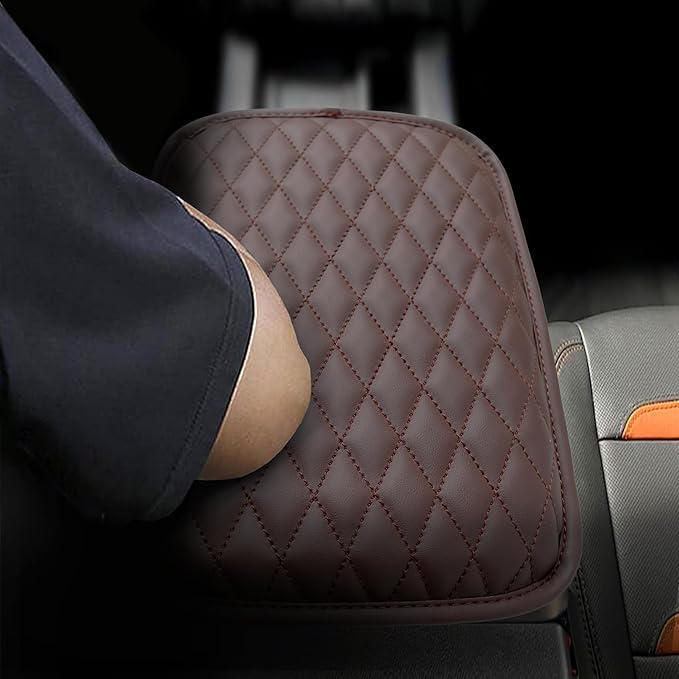 Upgraded Car Center Console Cover,Microfiber Leather Car Armrest Cover Cushion with 2 Storage Bags,Universal Car Armrest Storage Box Car Interior Accessories for Most Vehicles (Brown)