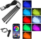 Wuyaoyao Car LED Interior Light, 48 LED Lights Multicolor Music Car Strip Light, Car Strip Light with Sound Active Function and Remote Control, Under Dash Lighting Kit (Cigarette Lighter+APP)