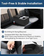 Upgraded Center Console, Wireless Charging Phone Holder & Cup Holders Armrest Organizer for Car Minivan Truck Van, Universal Rear Bench Seat Storage Box with 7 Modes LED Light