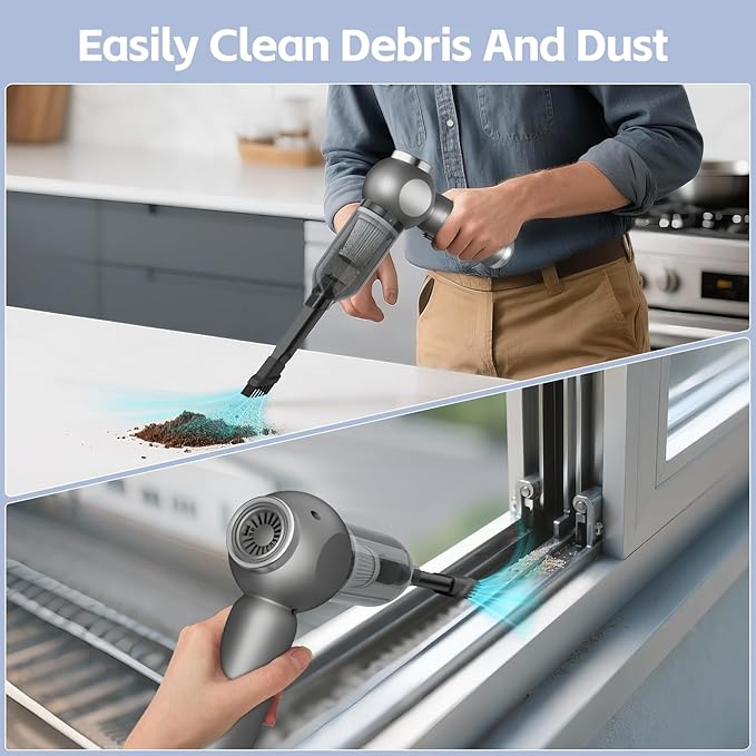 6 in 1 Mini Car Vacuum Cleaners, 20000PA Portable Vacuum for Car,120W High Power Hand Held Vacuum Cordless and Air Duster for Home, Office, Pet