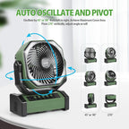 AddAcc 20000mAh Rechargeable Camping Fan - Battery Operated Fan with Light & Remote, Auto Oscillating, 4 Timer, 60 Hrs Work Cordless Tent Fan for Travel Outdoor RV Garage Power Outage Emergency