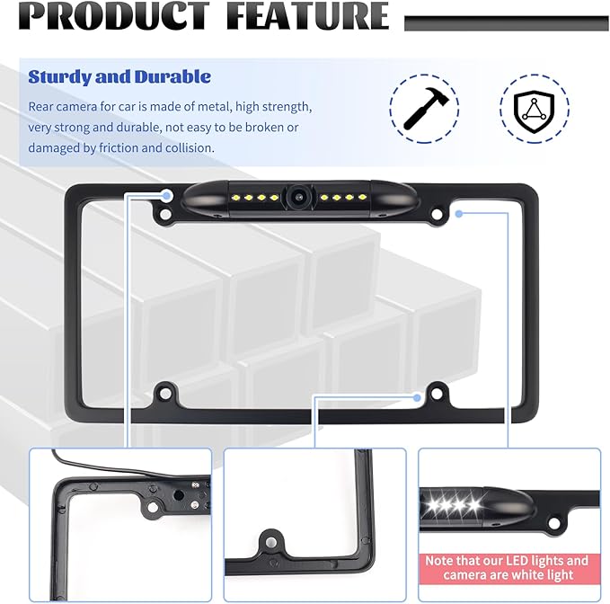 License Plate Backup Camera,170° Wide Angle License Plate Camera with LED HD Night Vision Design,Water Resistant Back up Cameras for Cars for US Licenses Plates,Cars,SUVs