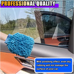 JOYCOURT 2PCS Microfiber Soft Chenille Car Wash Mitts, Scratch and Lint Free Car Dusting Glove, Double Sided Wash Mitt, Ultra Absorbent for Car Washing, Home Cleaning Mitt (Blue&Yellow)