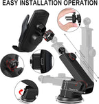 Wireless Car Charger Mount, 15W Qi Fast Charging Auto-Clamping Cell Phone Car Holder Air Vent Windshield Dashboard Long Arm Suction Cup Car Phone Mount for iPhone13 /12/11 Samsung S20/S10/S9/S8 LG
