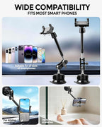 Heavy Duty Truck Phone Mount, Aluminum 360° Rotating Anti-shake Suction Cup Phone Mount, 14.5" Long Arm Metal Windshield Phone Holder for Car Truck Semi, Fits Thick Cases F-150 Silverado RAM Kenworth