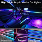 Dreamcolor Acrylic Interior Car LED Strip Light with APP Remote Control, RGB 6 in 1 with 175 inches 593 LEDs Fiber Optic Strip Lights for Car, Dynamic Chasing Music Sync Neon Car Ambient Lighting Kits