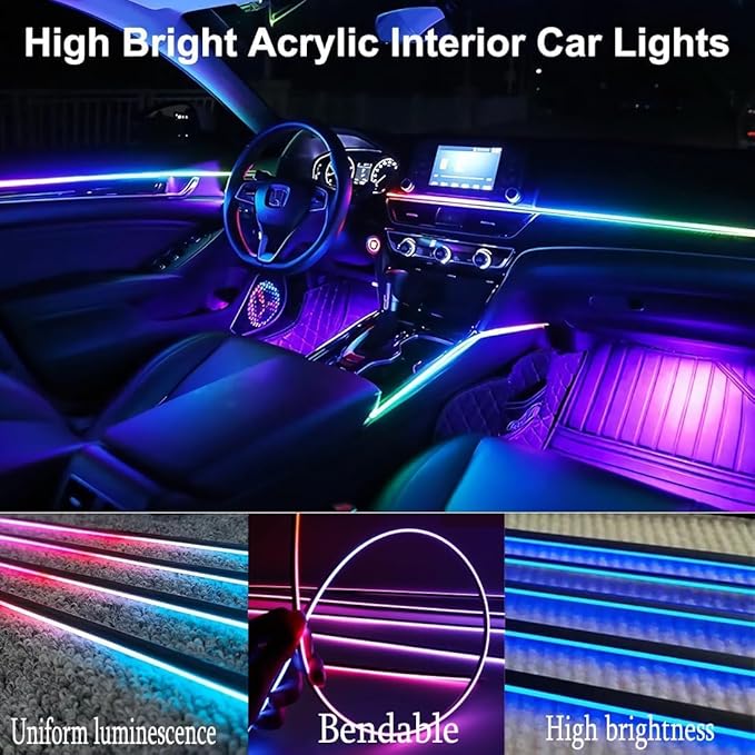 Interior Car LED Strip Lights, Acrylic LED Lights RGB Dreamcolor 8 in 1 with 235 inches 800 LEDs Fiber Optic Ambient Lighting Kits,APP and Remote Control 16 Million Colors Car Neon Lights