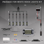 6 Pods Full Angle Pure White LED Rock Lights for Golf Cart ATV UTV RZR Trucks Offroad Pickup RV SUV, 6500K Super Bright Waterproof White Underglow Kit with Switch Wiring Harness Extension Wires