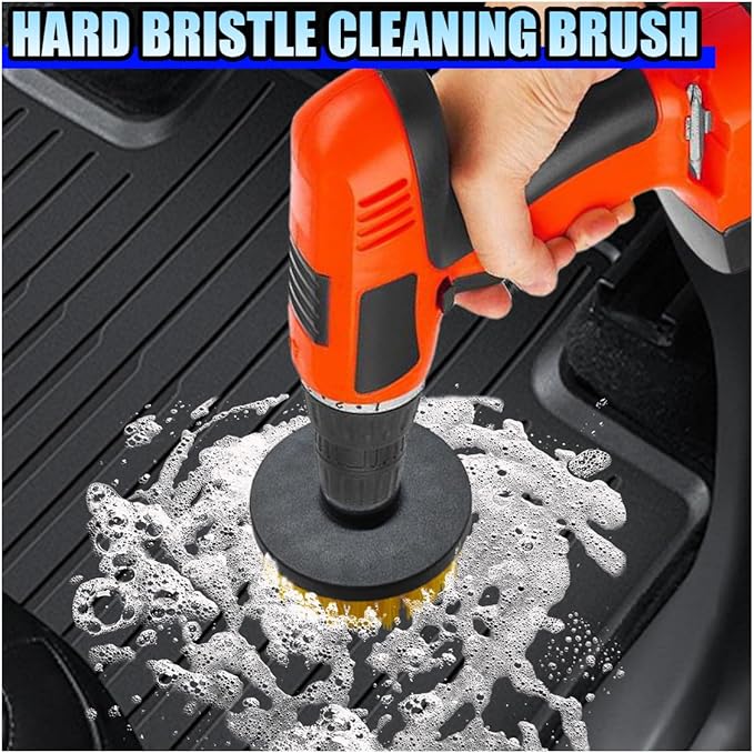 ZIMISI 2PCS Car Detailing Drill Brush Set, 2" & 4" Power Carpet Scrubber, Nylon Bristle Wheel Cleaner Brush with Drill Attachment, Car Wash Cleaning Kit for Floor Mats, Bathroom (Yellow)