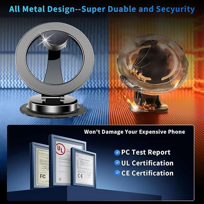 for MagSafe Car Mount [360° Rotation & 2800gf Magnetic], Magnetic Phone Holder for Car Dashboard/Tesla Screen, Folding Magnetic Car Mount for iPhone 16 15 14 13 12 Pro Max & All Phones