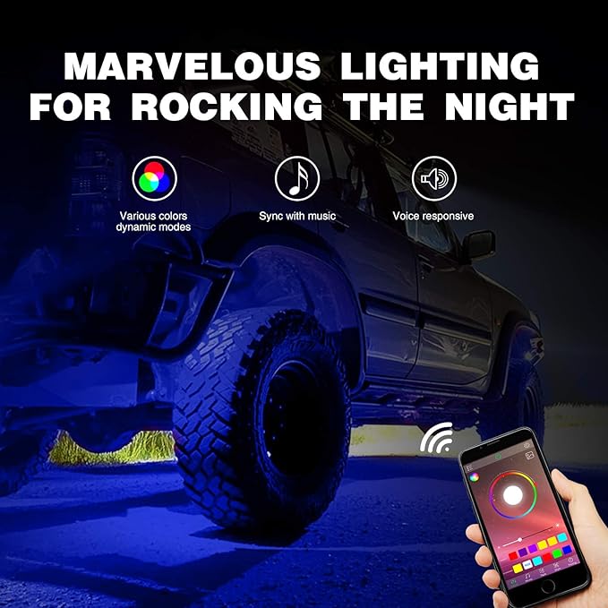 Nilight RGB LED Rock Lights Kit 8 pods Underglow Neon Multicolor with Bluetooth App Control Music Mode IP68 Exterior Wheel Well Party Lamp for ATV UTV Golf Cart Truck Boat RV
