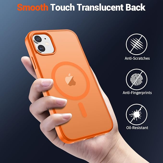 SUPFINE Magnetic for iPhone 12 Case/iPhone 12 Pro Case with Screen Protector (Compatible with MagSafe)(Military Grade Drop Protection) Translucent Matte Shockproof Phone Cover,Starry Orange