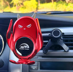 Car Phone Holder Mount Wireless Charging Auto Clamping Rotatable Vent Clip Cute Red Demon for iPhone Samsung Galaxy Andriod Phone