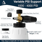 DBR Tech® Foam Cannon for Pressure Washer | Pro-Grade, 1.1mm Orifice, 1000-4000 PSI, Black