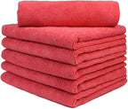 CARCAREZ Premium Microfiber Detailing Towels, 340 GSM Lint Free Car Buffing Waxing Polishing Drying Towels (6, Red, 16x16 Inch)