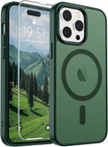 SUPFINE Magnetic for iPhone 14 Pro Max Case(Compatible with MagSafe)(Military Grade Drop Protection) Slim Translucent Matte Shockproof with Anti-Fingerprint Phone Case,Forest Green