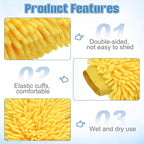 HARFINGTON 4pcs Chenille Microfiber Car Wash Mitts 9" x 5.5" Scratch Free Wash Gloves Absorbent Double Sided Plush Cleaning Drying Mitts for Car Washing Home Clean Blue Yellow