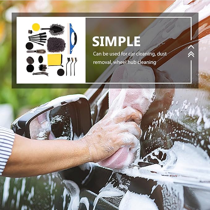 23 Pcs Car Duster Brush and Wheel Cleaning Brush Set Multifunctional Auto Detailing Kit for Interior and Exterior Tire Rim and Door Cleaning Car Care Tools and Suvs
