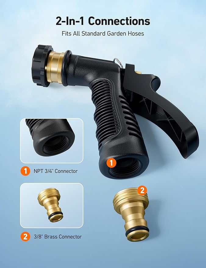 AstroAI Foam Gun Car Wash Gun with Wash Mitt, Quick Connect to Most Garden Hose, Foam Blaster Equips with 3/4” Universal Garden 3/8" Quick Connector, Amber Lable