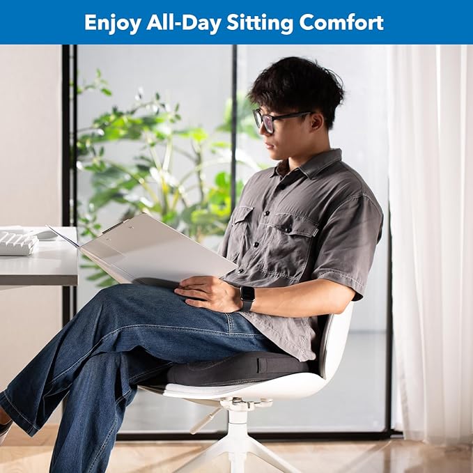 Mount-It! Office Seat Cushion, Premium Lumbar Support, Memory Foam, Gel Filling, Ergonomic Comfort Chair, Use in Car, at Desk, Home, Back, Hip Sciatica Cushions - Washable Cover in Black…