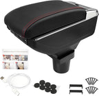 Center Console Armrest Compatible with Mini Cooper Coupe R50 R52 R53 R56 R57 R58 F55 F56 F57 Countryman with 7 USB Port Cup Holder Double Layer Organizer Storage Box (Black with Red Line)