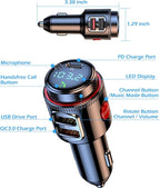 LIHAN Bluetooth 5.4 Car Adapter FM Transmitter, USB-C PD 30W & QC3.0 18W Fast Charging, HiFi Bass EQ, CVC Hands-Free Calls, Siri Google Assistant, Wireless Radio Adapter for 12V/24V Cars/Trucks/Vans