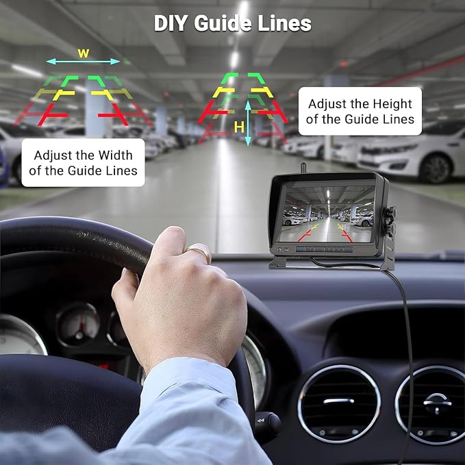 Hikity 7 Inch Wireless Backup Camera Trucks -HD 1080P Rear View Camera Monitor Kit, IP68 Waterproof, 320ft Stable Signal, Wide Angle, Night Version, 12-36V Plug and Play Reverse Camera for Car/RV/SUV