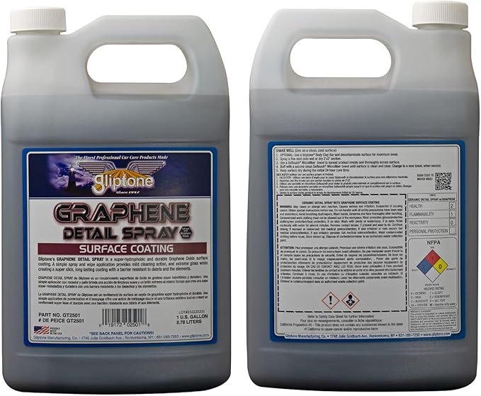 Gliptone Graphene Detail Spray, Super-Hydrophobic Graphene Oxide Coating, Extreme Gloss & Slick Finish, Durable Paint Protection, Spray & Wipe Application, Maintains Waxed or Coated Surfaces, 1 Gallon