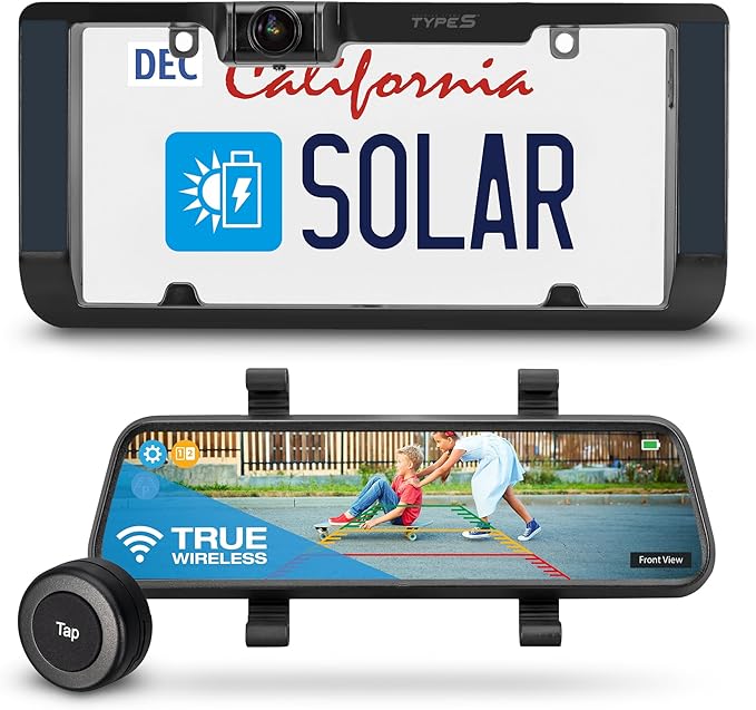 Type S True Wireless Solar Powered Smart HD Backup Camera | License Plate Frame Mount | Self-Charging | 3 Minute Installation | Universal Compatibility | 720p Night Vision