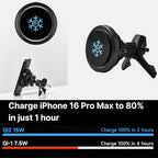 Qi2 Certified 15W Wireless Car Charger with Peltier Cooling, MagSafe Compatible Magnetic Car Mount, Strong N52 Air Vent Phone Holder for iPhone 17/16/15/14 Pro Max, Galaxy S26/S25(Black)