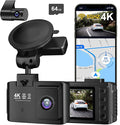 Dash Cam Front and Rear: 4K+2.5K Dual Channel Dash Cam-5GHz WiFi, GPS Dash Camera for Cars with 64GB Card, 2.0" IPS Screen, App Control,G-Sensor,Loop Recording,170°Wide Angle,Night Vision,Parking Mode