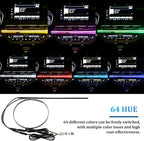 Car LED Strip Lights, 43.3 Inch & 13.8 Inch 2 in 1 64 Colors Music Mode Inside Vehicle Dash Ambient Lighting Kit with Wireless Remote Control, Auto Dashboard Lamp, Universal Fit