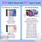 iPhone 16 15 Charger Fast Charging, 20W Apple iPhone 16 USB C Fast Charger Block, 2Pack 6ft USB C to USBC Cord for iPhone16/16 Pro/16 Pro Max/16e/15/15 Plus/15 Pro/15 Pro Max,iPad Pro/Air/Mini,AirPods