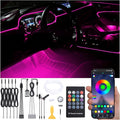 Car Interior Strip Lights, 5 in 1 Multicolor RGB Car Footwell Ambient Lighting Kit, 6m Fiber Optic EL Neon Tube Light, DIY Mode Music Sync RF Remote Control + APP Control DC 12V