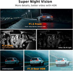 Real 4K 3 Channel Dash Cam Front and Rear Inside, STARVIS 2 HDR Sensor, 5.8GHz Wi-Fi GPS G-Sensor, 4K+1080P+1080P Dash Cam, 64GB Card Included, IR Night Vision, 3.3" IPS Screen, 24Hr Parking Monitor