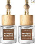 C Classy Car Air Freshener Hanging 2 Pack, Mahogany Teakwood Essential Oil Diffuser, Cute Glass Bottle, Long-Lasting Fragrance Car Accessories for Women & Men, Made in USA