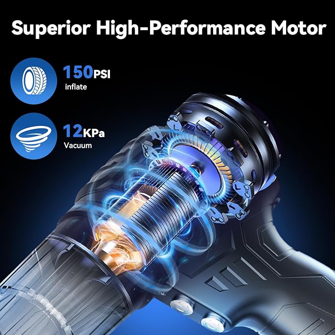 Sonashi 2-in-1 Car Vacuum Cleaner & Tire Inflator - High Power Portable Vacuum with Digital Tire Pressure Gauge, LED Light, Multifunctional Nozzle for Car Interior Cleaning & Emergency Tire Inflation