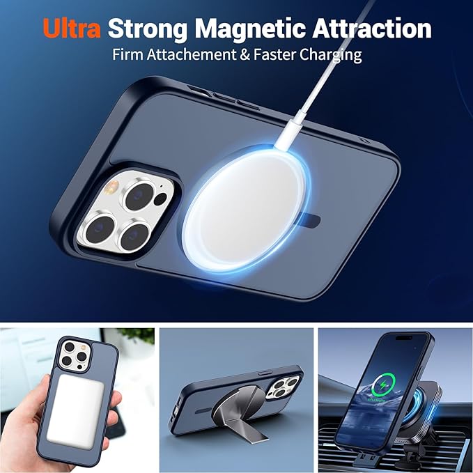 SUPFINE Magnetic for iPhone 14 Pro Case with Screen Protector (Compatible with MagSafe) (Military Grade Drop Protection) Translucent Matte Shockproof Phone Cover,Dark Blue